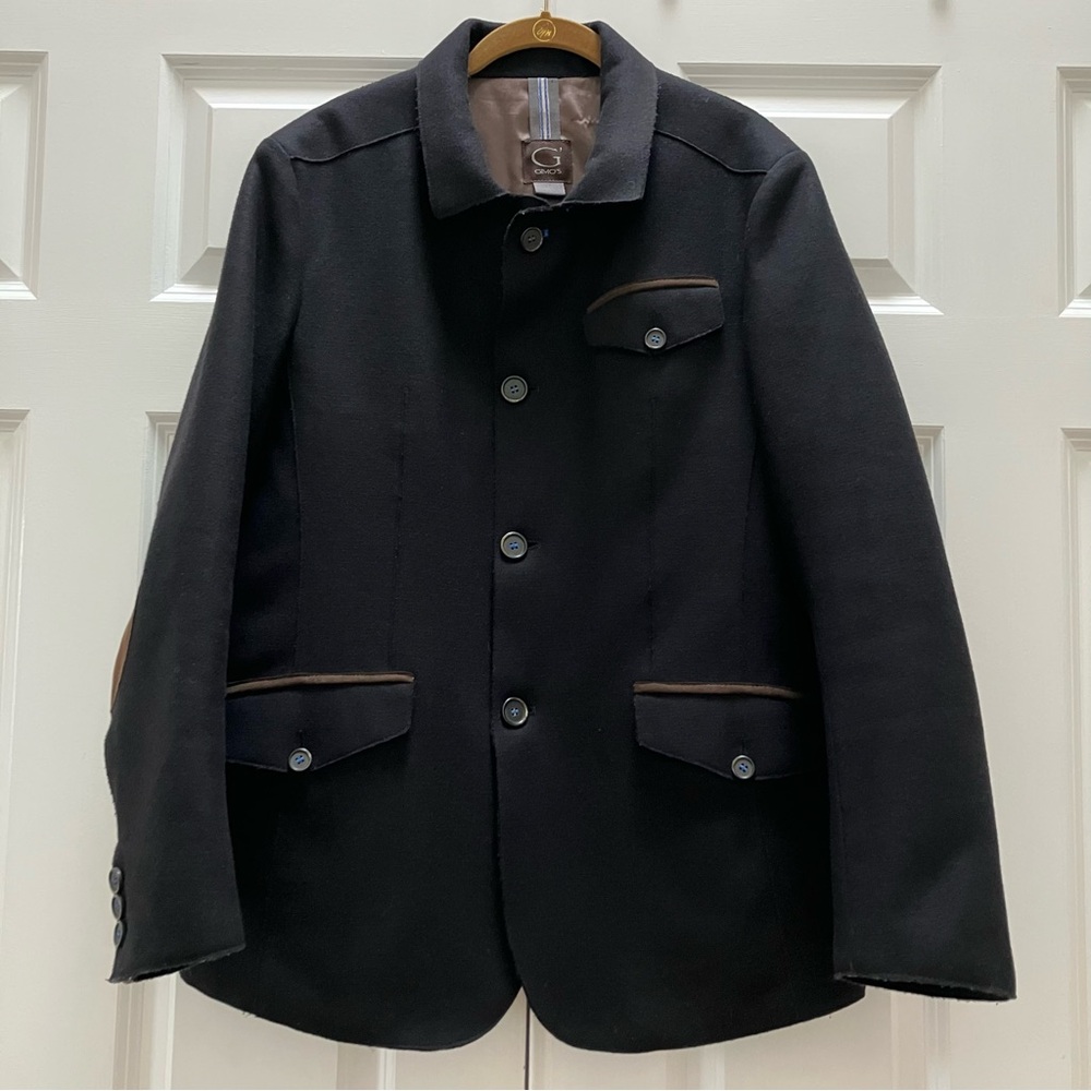 Gimo's Wool Cashmere Coat Elbow Patches Navy Luxury Designer Italian size 50